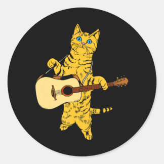 Cat Playing Acoustic Guitar Cool Musician Classic Round Sticker