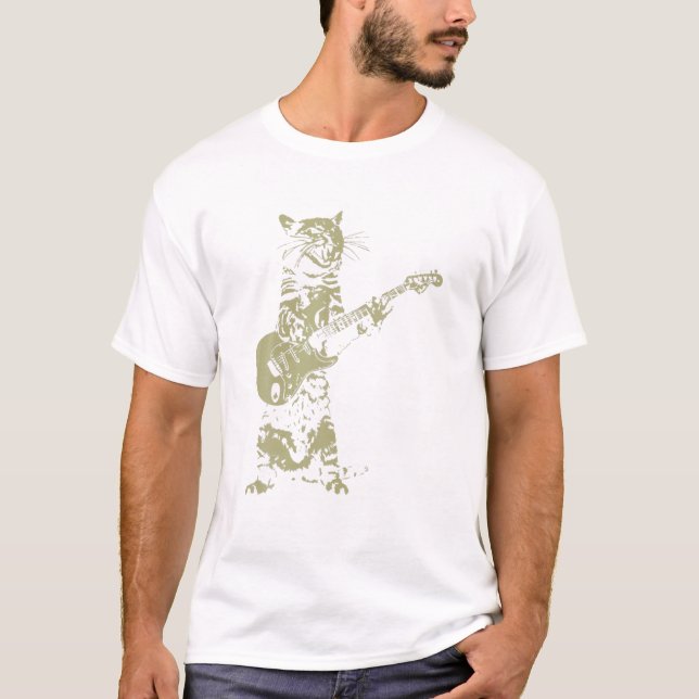 Cat Playing Acoustic Guitar Cool Musician Guitaris T-Shirt (Front)