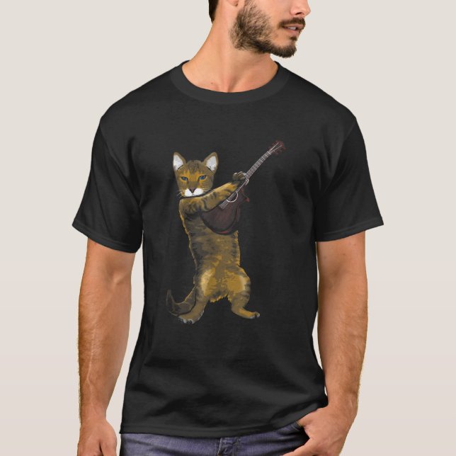 Cat Playing Acoustic Guitar Musician  T-Shirt (Front)