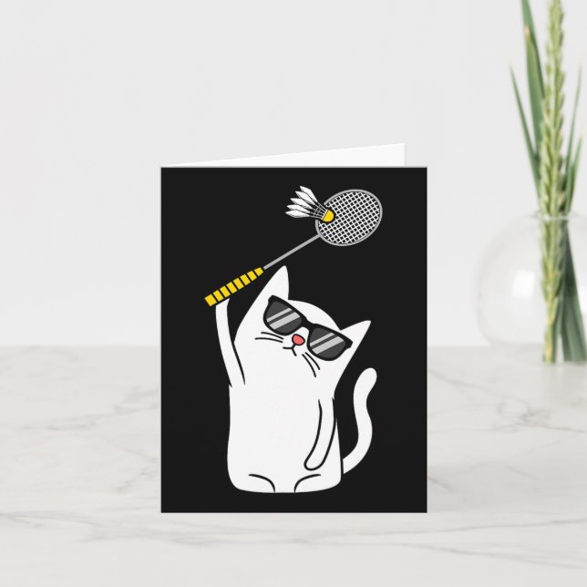 Cat Playing Badminton Shuttle Player Lover Coach G Card (Front)