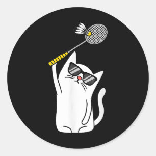 Cat Playing Badminton Shuttle Player Lover Coach G Classic Round Sticker