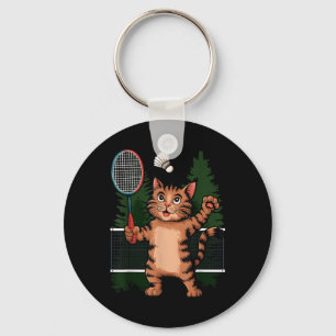 Cat Playing Badminton Shuttle Player Lover Coach G Key Ring