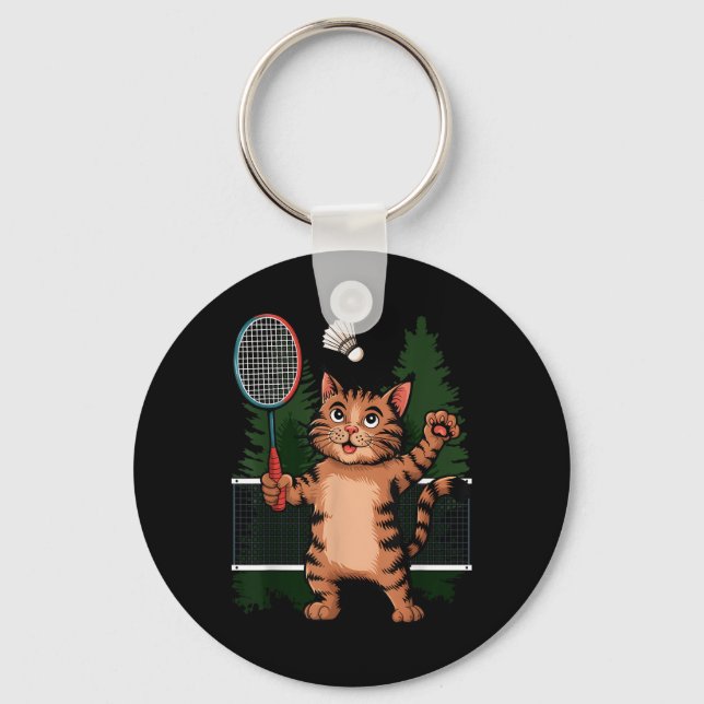 Cat Playing Badminton Shuttle Player Lover Coach G Key Ring (Front)