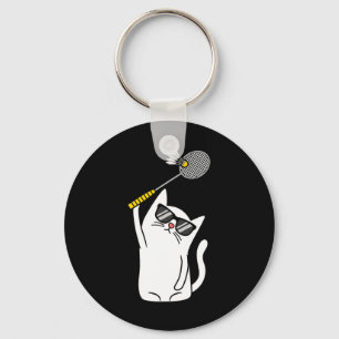 Cat Playing Badminton Shuttle Player Lover Coach G Key Ring