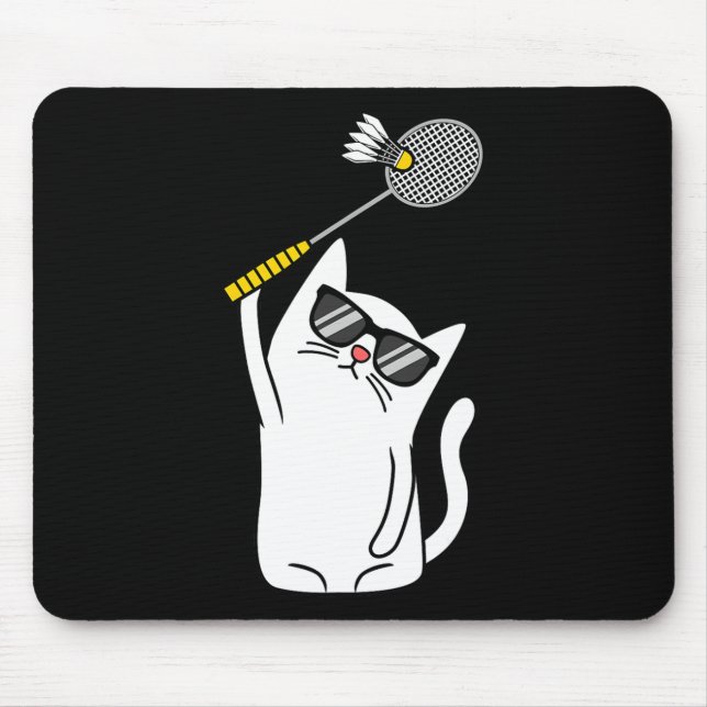 Cat Playing Badminton Shuttle Player Lover Coach G Mouse Pad (Front)