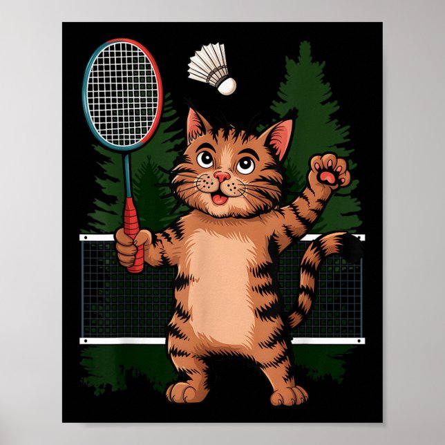 Cat Playing Badminton Shuttle Player Lover Coach G Poster (Front)