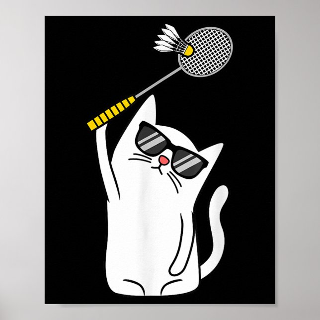 Cat Playing Badminton Shuttle Player Lover Coach G Poster (Front)
