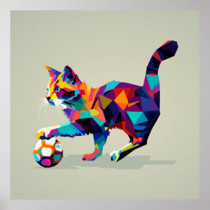 Cat playing ball poster