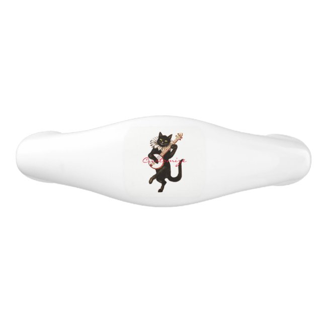 Cat playing Banjo Thunder_Cove Ceramic Drawer Pull (Front)