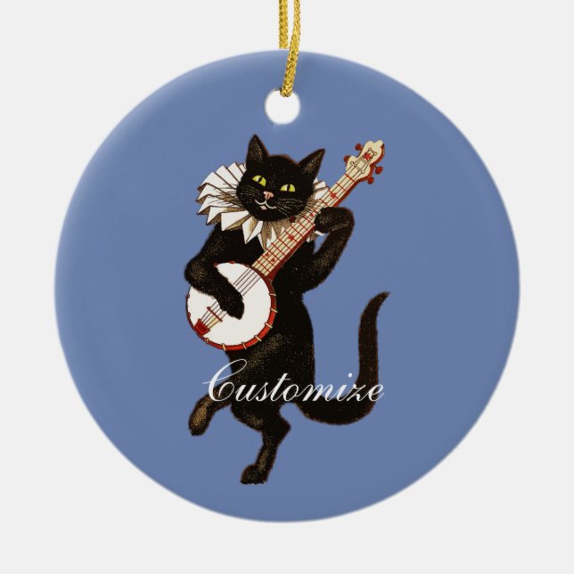 Cat playing Banjo Thunder_Cove Ceramic Ornament (Front)