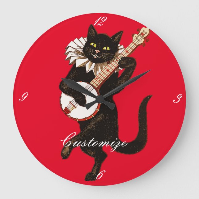 Cat playing Banjo Thunder_Cove Classic Large Clock (Front)