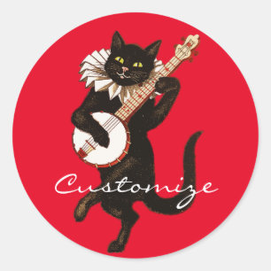 Cat playing Banjo Thunder_Cove Classic Round Sticker