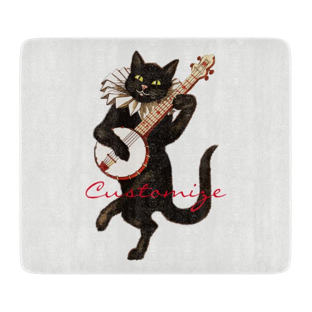 Cat playing Banjo Thunder_Cove Cutting Board (Front)