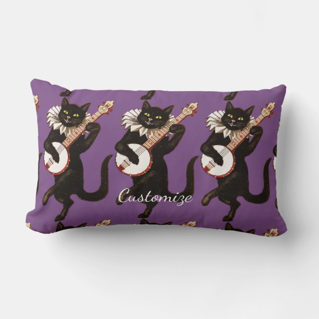 Cat playing Banjo Thunder_Cove Lumbar Cushion (Front)