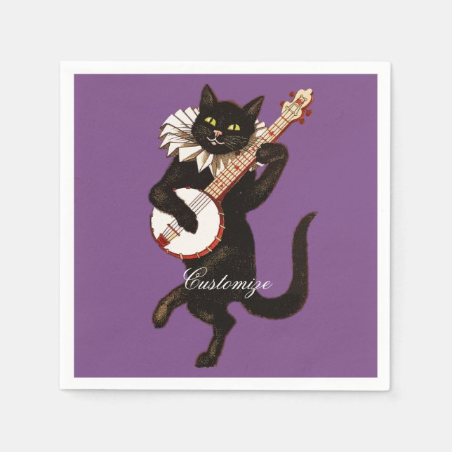 Cat playing Banjo Thunder_Cove Napkin (Front)