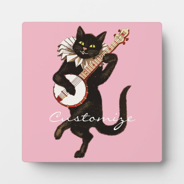 Cat playing Banjo Thunder_Cove Plaque (Front)