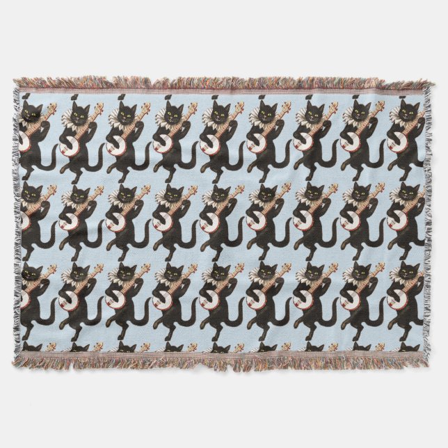 Cat playing Banjo Thunder_Cove Throw Blanket (Front)