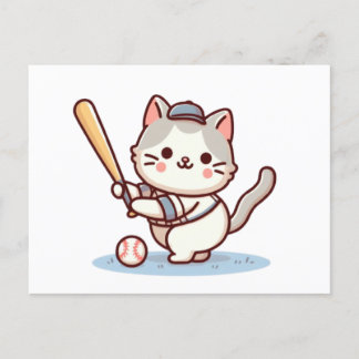 Cat playing baseball postcard