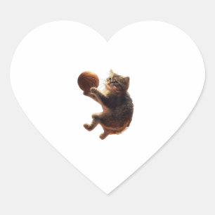 Cat Playing Basketball Funny Cats Mum Meow Kitty F Heart Sticker