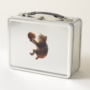 Cat Playing Basketball Funny Cats Mum Meow Kitty F Metal Lunch Box