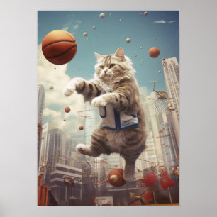 Cat Playing Basketball Poster