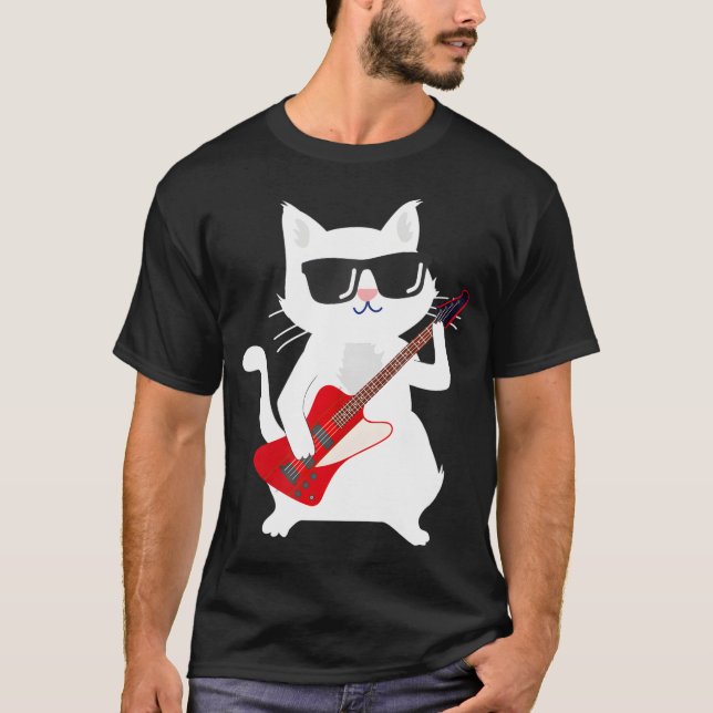 Cat Playing Bass guitar T-Shirt (Front)