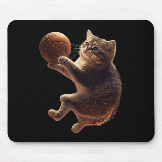 Cat Playing Bysketbyll Fun Cats Mum Meow Kitty Fun Mouse Pad (Front)
