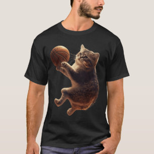 Cat Playing Bysketbyll Fun Cats Mum Meow Kitty Fun T-Shirt
