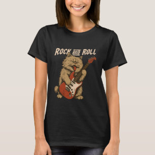 Cat Playing Cool Guitar Funny Rock Fuzzy Feline Mu T-Shirt