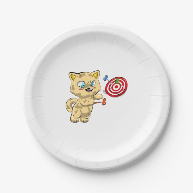 Cat Playing Darts Paper Plate (Front)