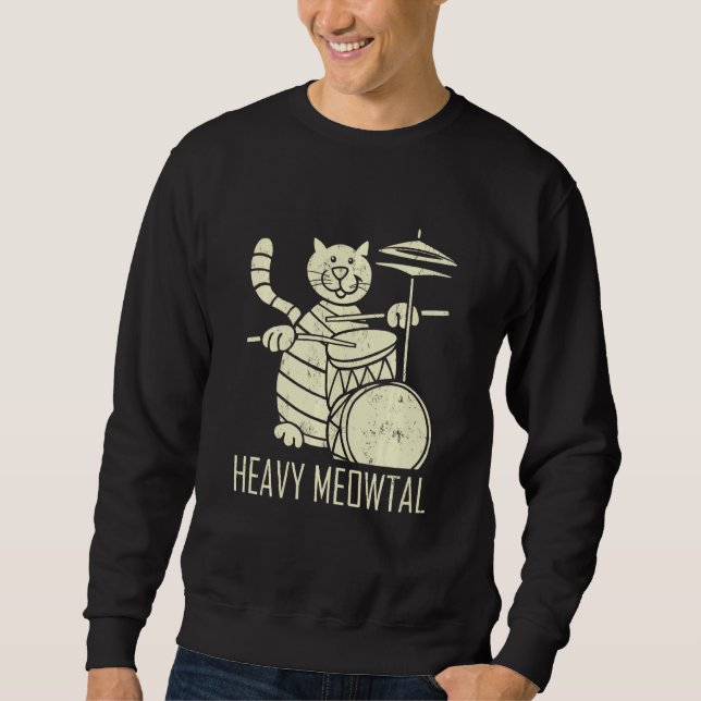 Cat Playing Drum Funny Heavy Meowtal Cat Drum Sweatshirt (Front)