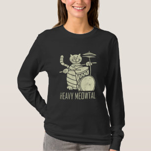 Cat Playing Drum Funny Heavy Meowtal Cat Drum T-Shirt