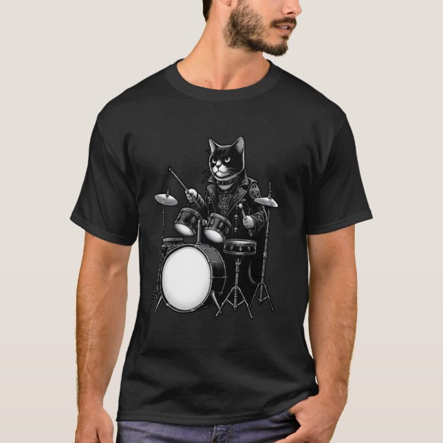 Cat Playing Drums Cat Lover For Drummers T-Shirt (Front)