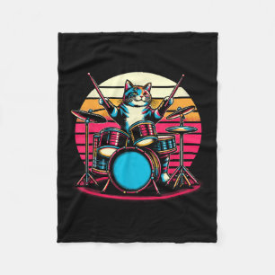 Cat Playing Drums Drummer Novelty Music Lover Funn Fleece Blanket