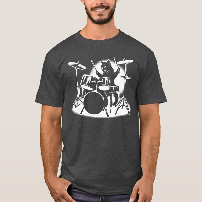 Cat Playing Drums Drummer Novelty Music Lover Funn T-Shirt (Front)