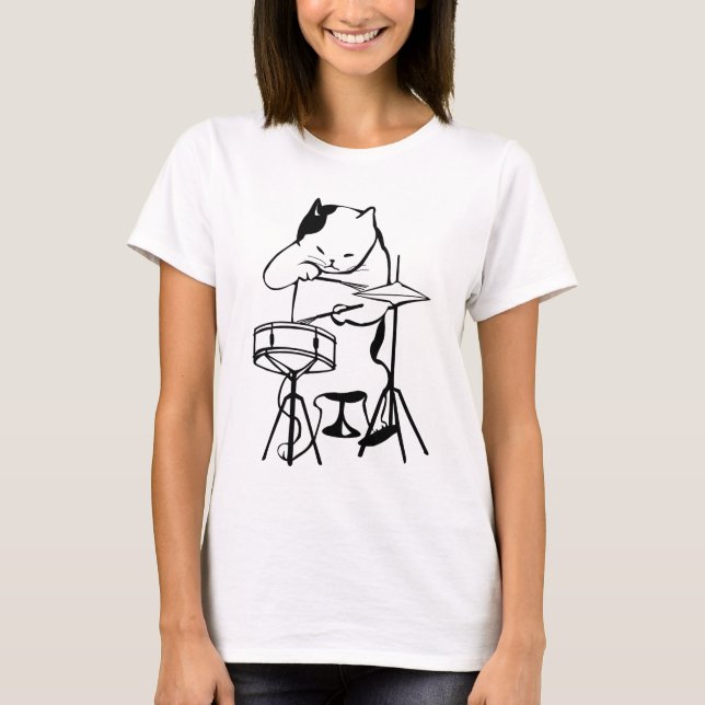 CAT PLAYING DRUMS DRUMMER T-SHIRTS TEES (Front)