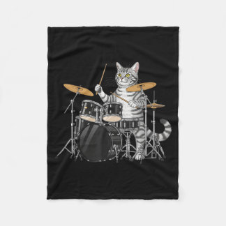 Cat Playing Drums Drumset Drumkit Drumming Drum Dr Fleece Blanket