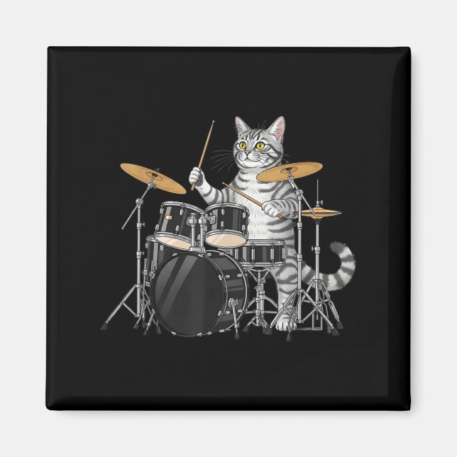 Cat Playing Drums Drumset Drumkit Drumming Drum Dr Magnet (Front)