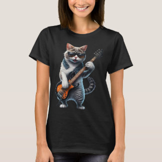 Cat Playing Electric Bass Guitar  Animal Cat  Guit T-Shirt