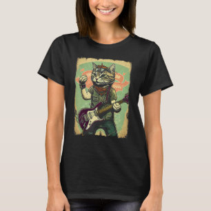 Cat Playing Electric Guitar Vintage Retro Cat Grap T-Shirt