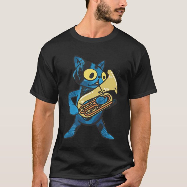 Cat playing Euphonium  brass Instrument T-Shirt (Front)