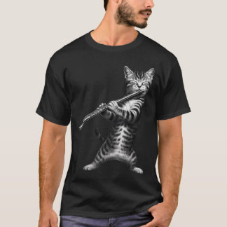 Cat Playing Flute Funny For Cat Lover Cat Mum Cat T-Shirt