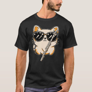 Cat Playing Flute Music Playing Lover Expert Music T-Shirt