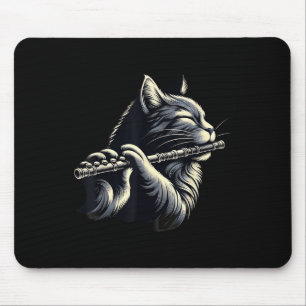 Cat Playing Flute Musician Cats Lover Mouse Pad