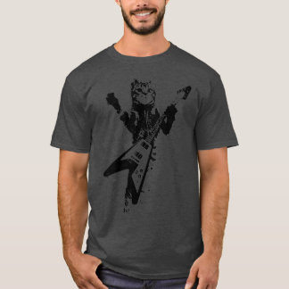 Cat Playing Flying V Guitar Musician Cat Lover T-Shirt