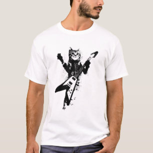 Cat Playing Flying V Guitar Musician Cat Lover T-Shirt