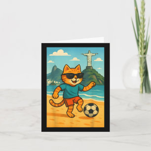 Cat Playing Football Cute Sport Rio De Janeiro Bra Card