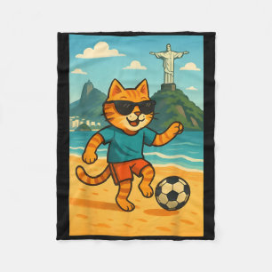 Cat Playing Football Cute Sport Rio De Janeiro Bra Fleece Blanket