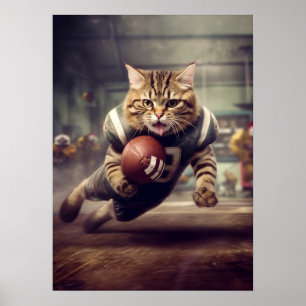Cat Playing Football - Touchdown Poster