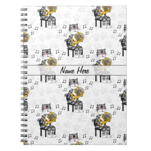 Cat Playing French Horn Brass Musician Custom Notebook